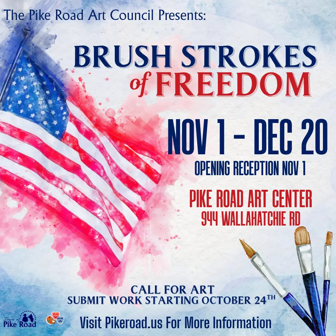 flyer for Brushstrokes of Freedom Art Show – Opening Reception