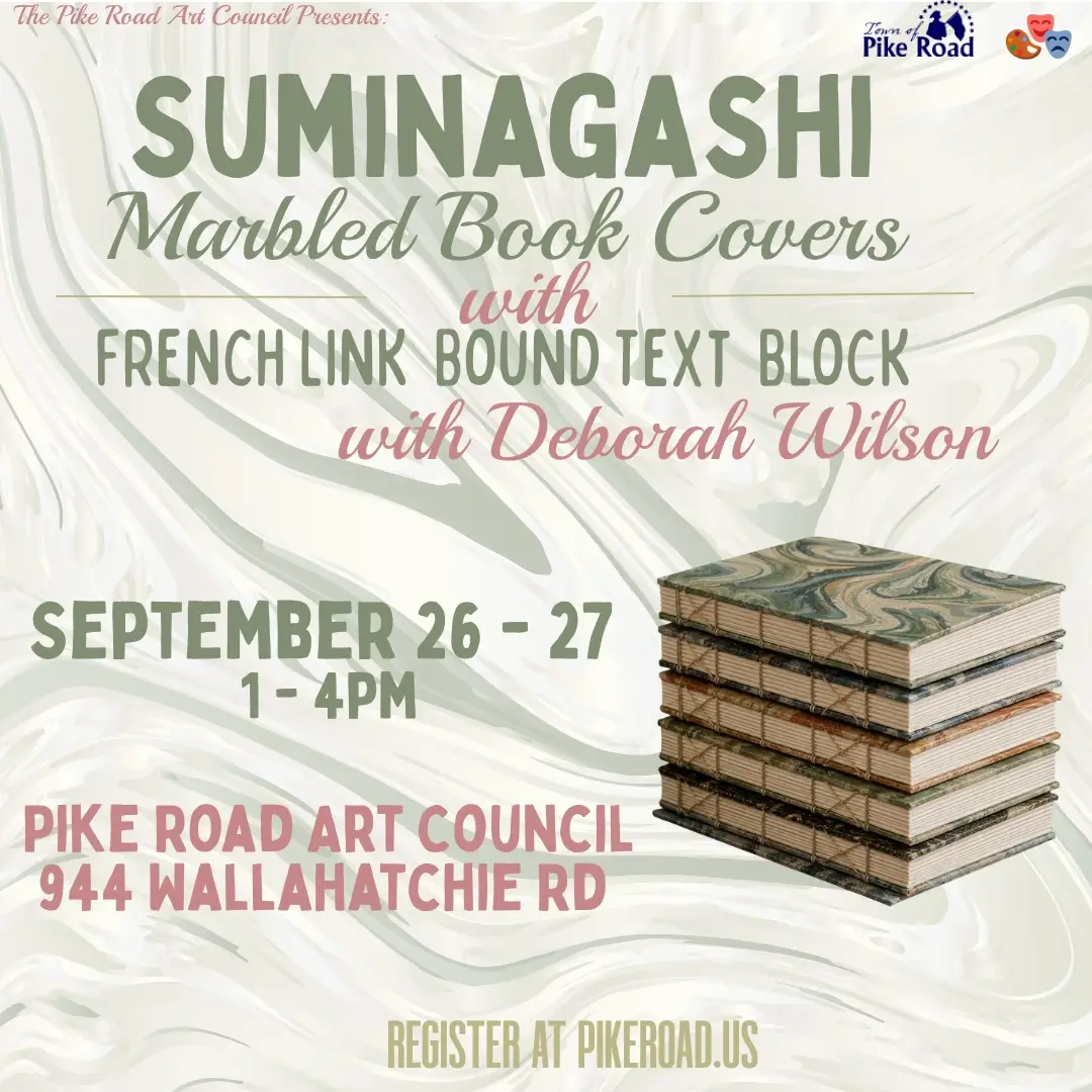 Flyer for Suminagashi Marbled Covers with French Link Bound Text Block with Deborah Wilson